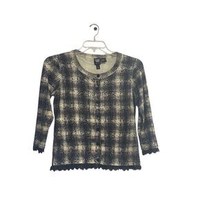 W by WORTH Women’s Black And White Sweater Cardigan Shrug Size Small Button Up‎